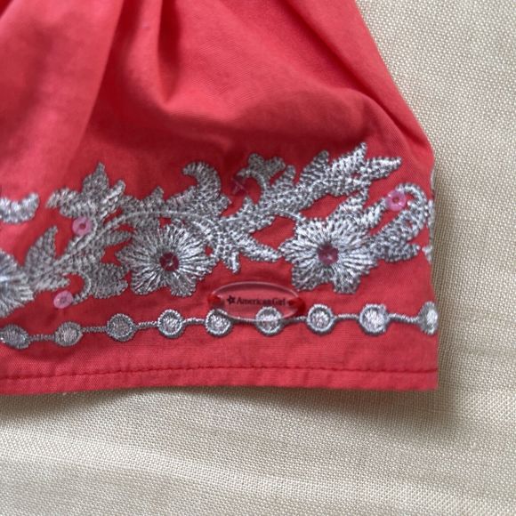 American Girl Doll Sunny Day Coral Silver Embroidered dress Truly Me - Picture 2 of 4